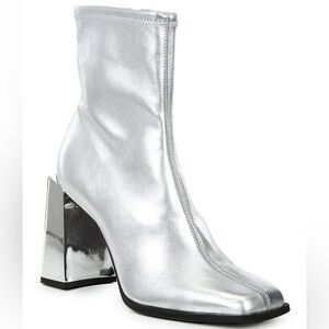 Women's Metallic Silver Block Heel Ankle Boots